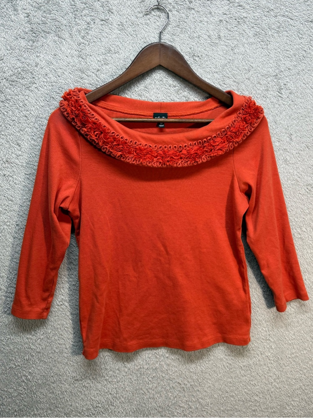 Rafaella Orange Boatneck Rosette Collar 3/4 Sleeve Top - Size M